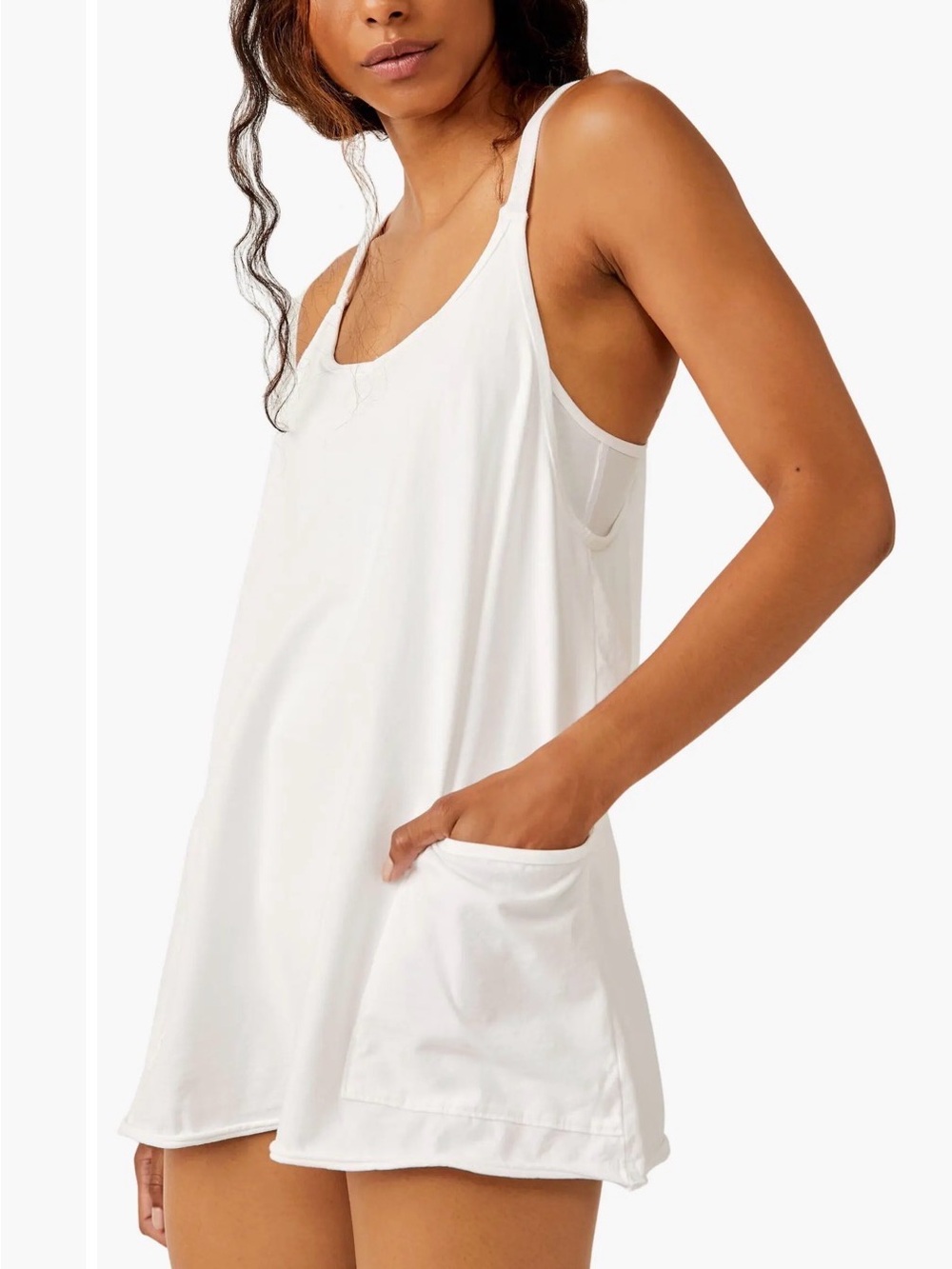 Free People White Spaghetti Strap Tank Top with Front Pockets